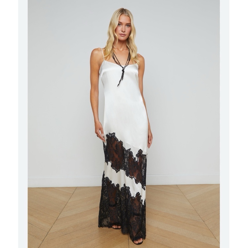 L’Agence Silvana Lace Inset Silk Gown White - Picture 4 of 13
